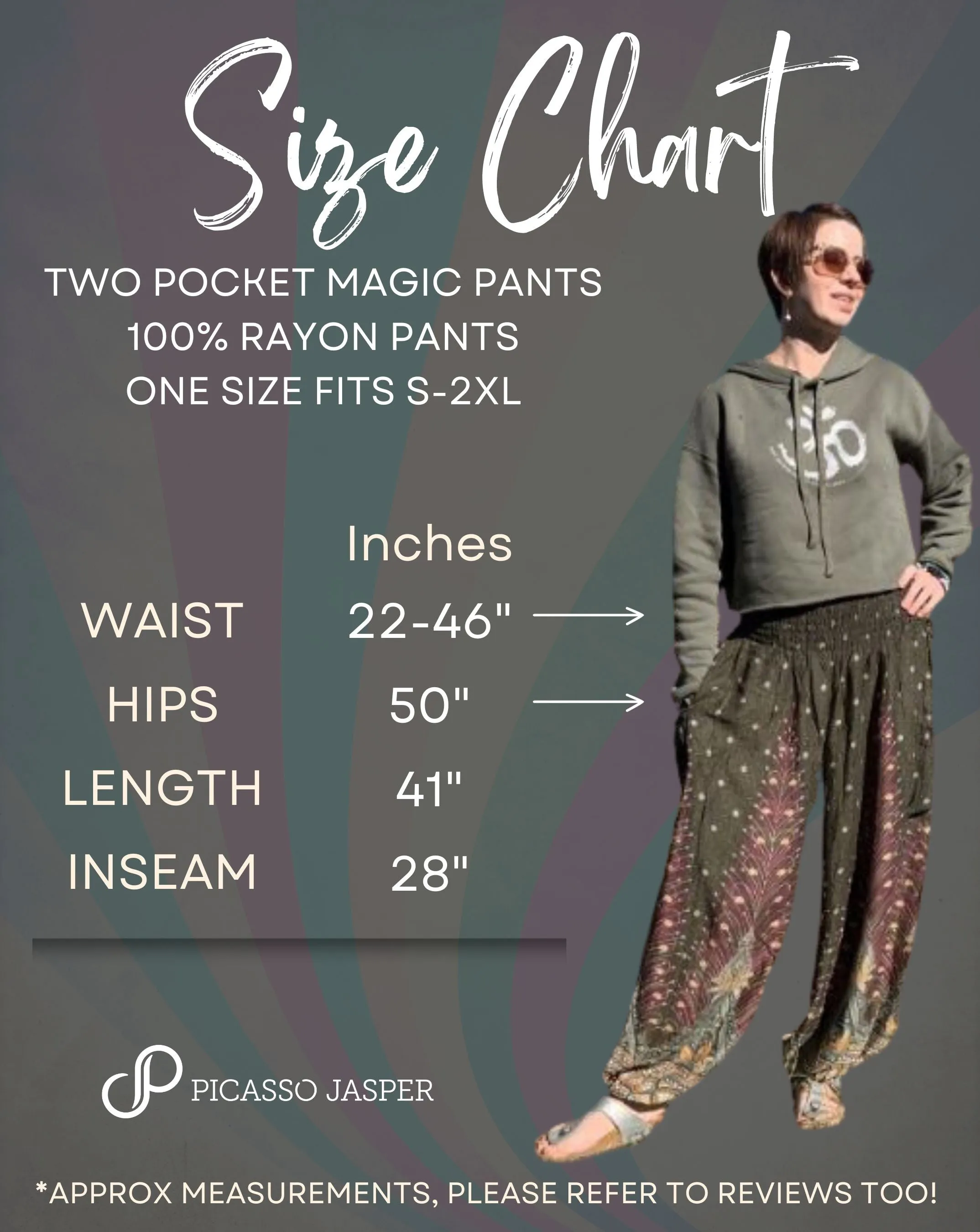 100% Rayon, TWO Pocket OPEN BOTTOM: Magic Pant