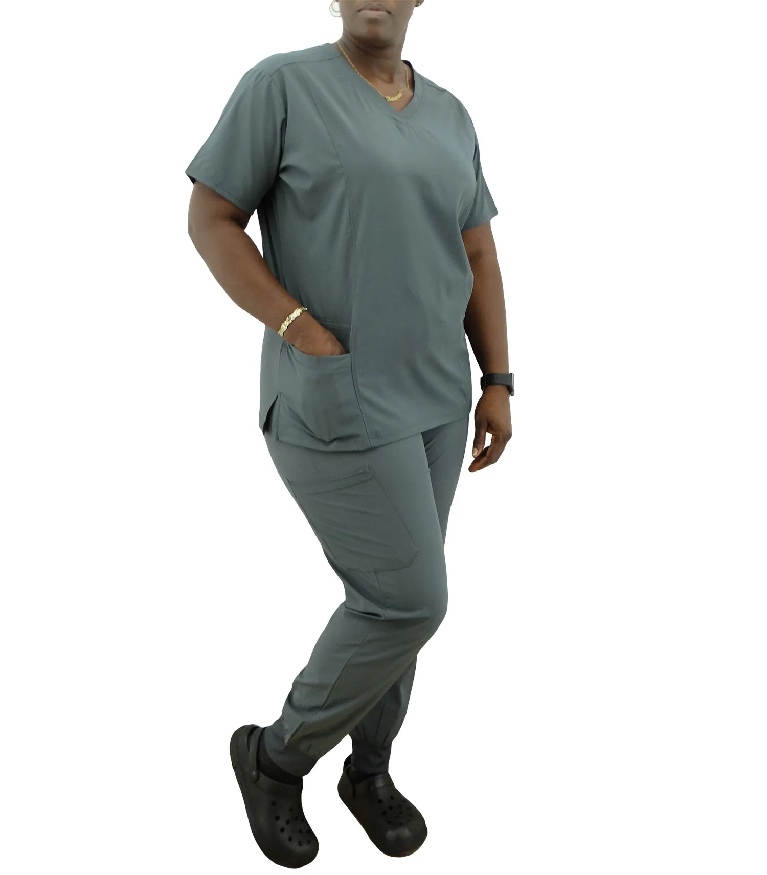 1384PEWTER, Scrubaid, 2pc Jogger Pants Scrub Set-Pewter (S-2XL)