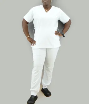 1386WHITE, Scrubaid, 2pc Jogger Pants Scrub Set-Wht (S-2XL)