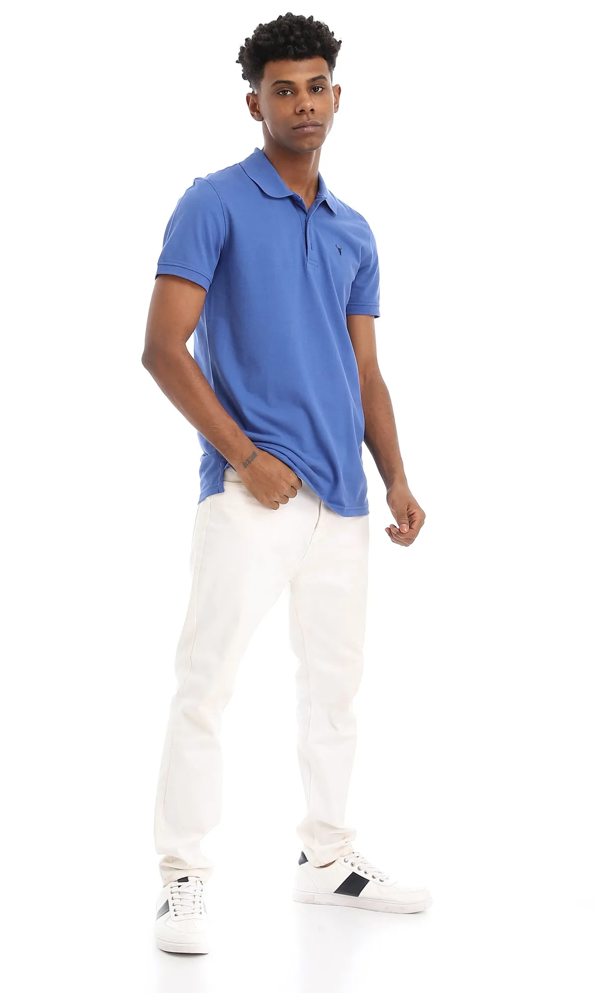 38137 Basic Casual Buttoned Polo Shirt - Royal Blue