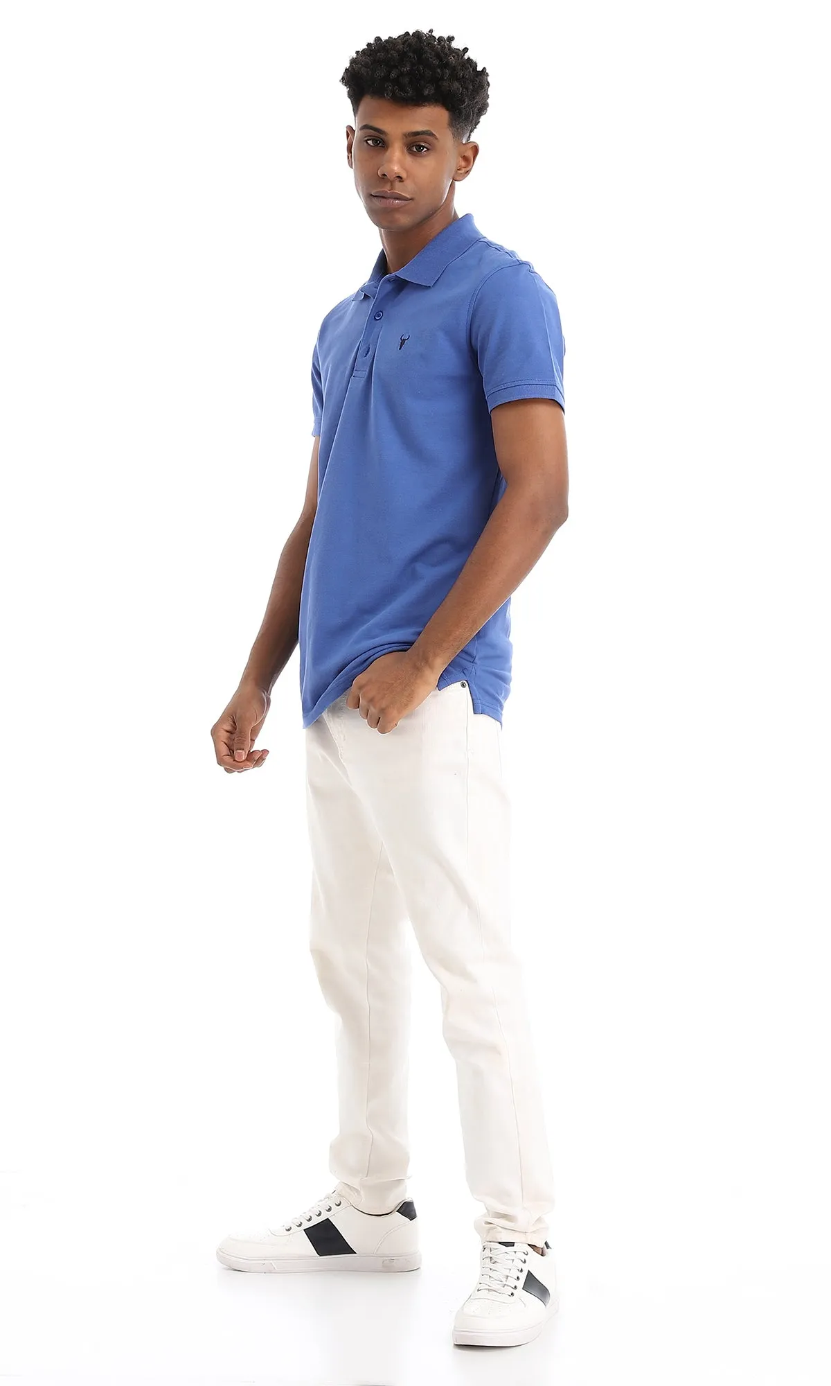 38137 Basic Casual Buttoned Polo Shirt - Royal Blue