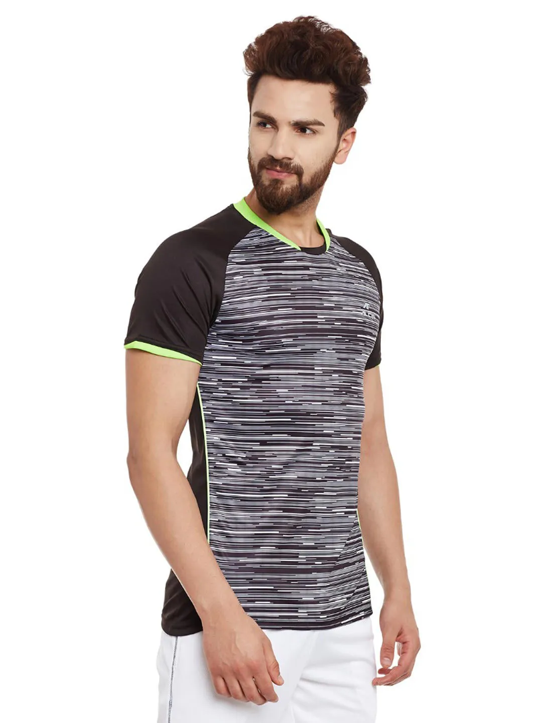 Alcis Men Black Printed Round Neck T-shirt