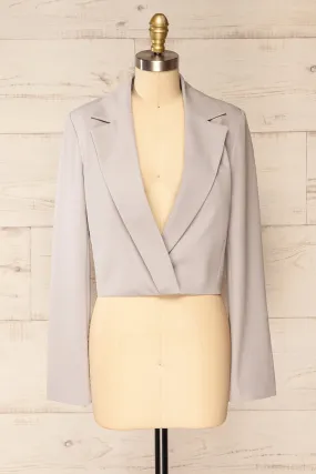 Alcorcon Grey | Cropped Blazer w/ Notched Lapels