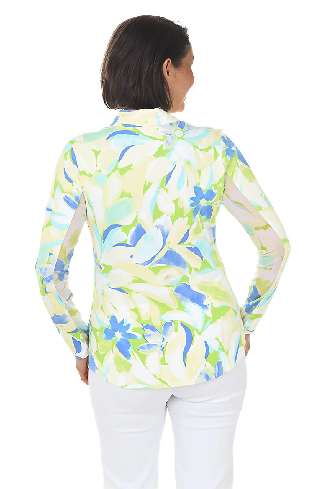 Aquatic Floral UPF50  Mock Neck Top