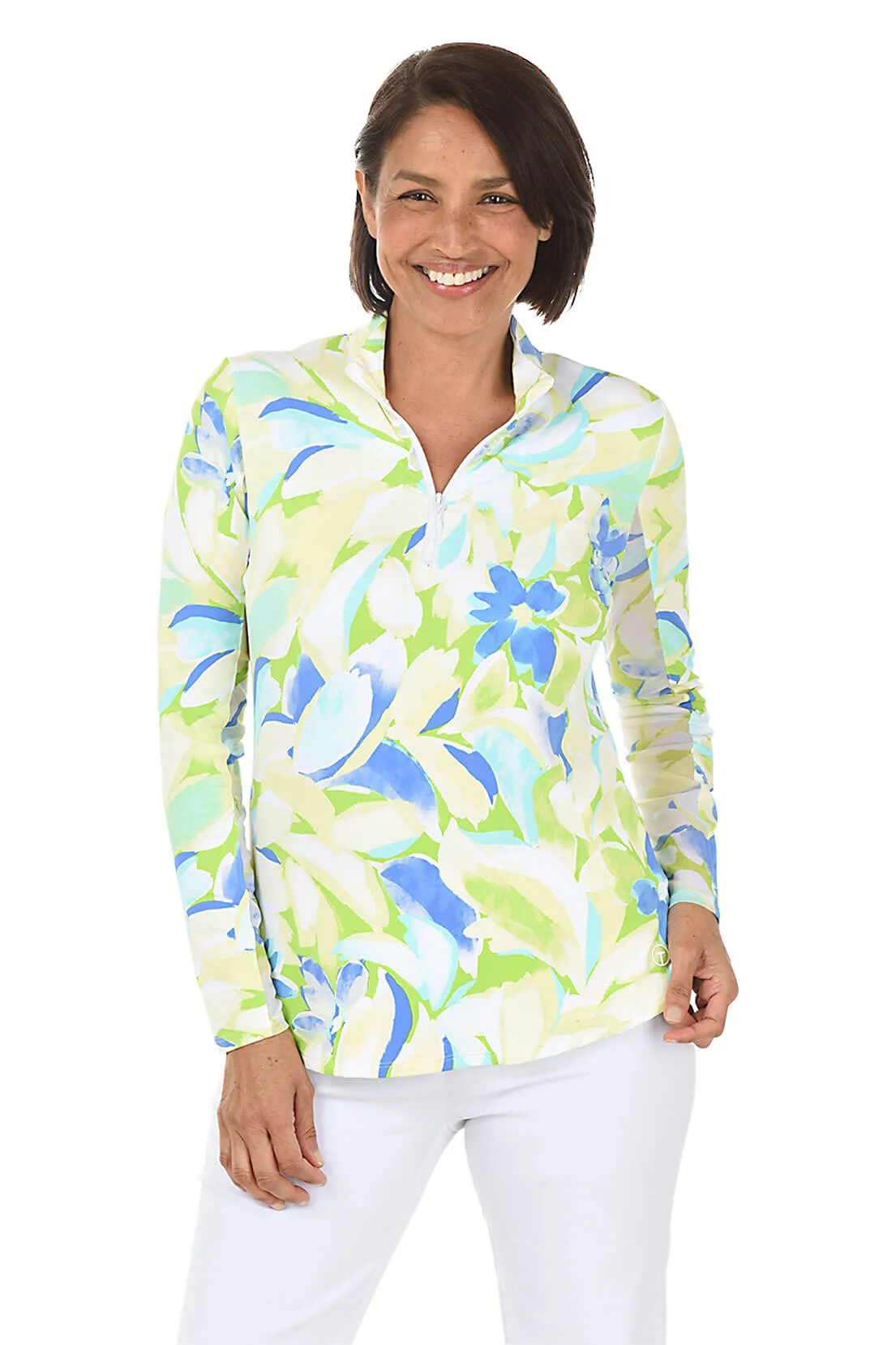 Aquatic Floral UPF50  Mock Neck Top