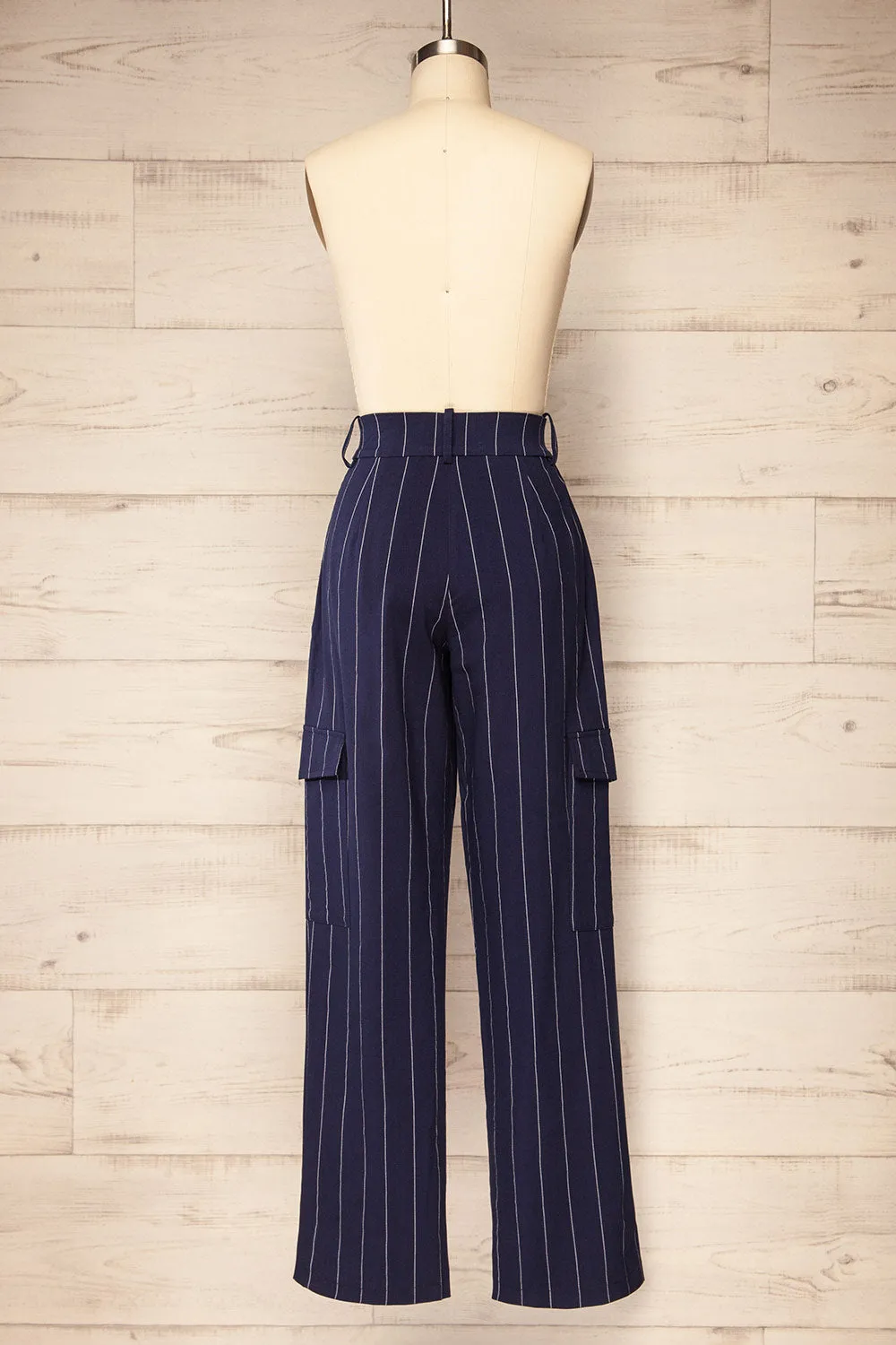 Ashwell | Navy Blue Striped Cargo Pants