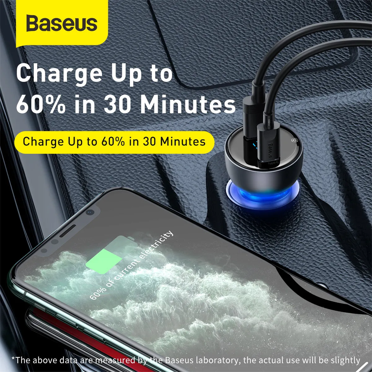 Baseus USB / USB Type C Car Charger 65 W 5 A SCP Quick Charge 4.0  Power Delivery 3.0 LCD Screen   USB Type C - USB Type C Cable Grey (TZCCKX-0G)