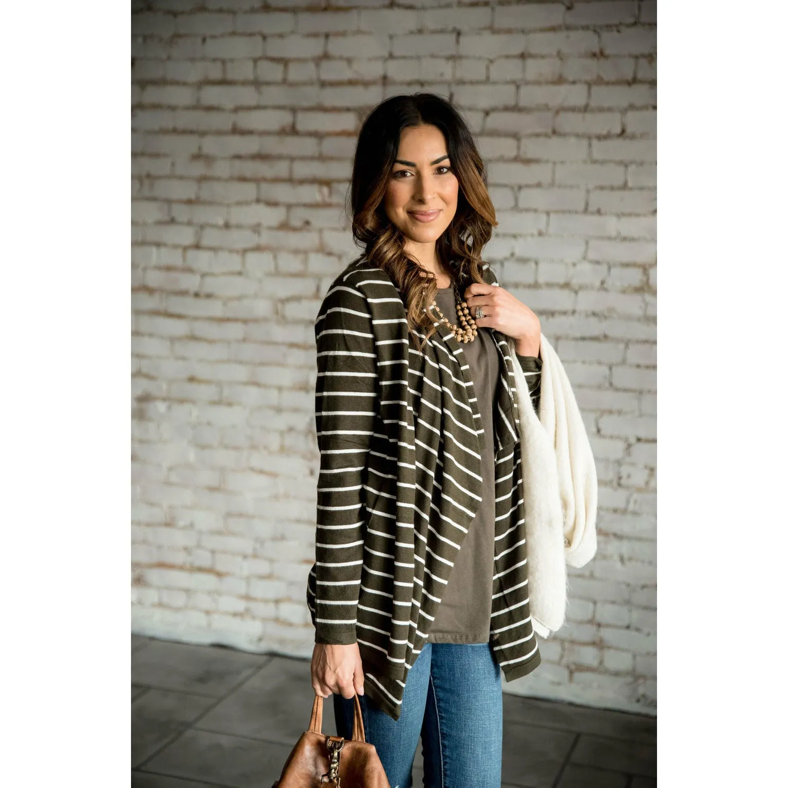 Basic Striped Waterfall Cardigan