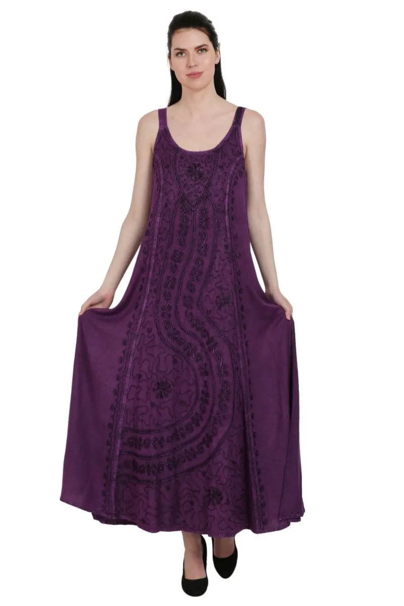 Beautiful Embroidered Maxi Dress ~ Deep Purple