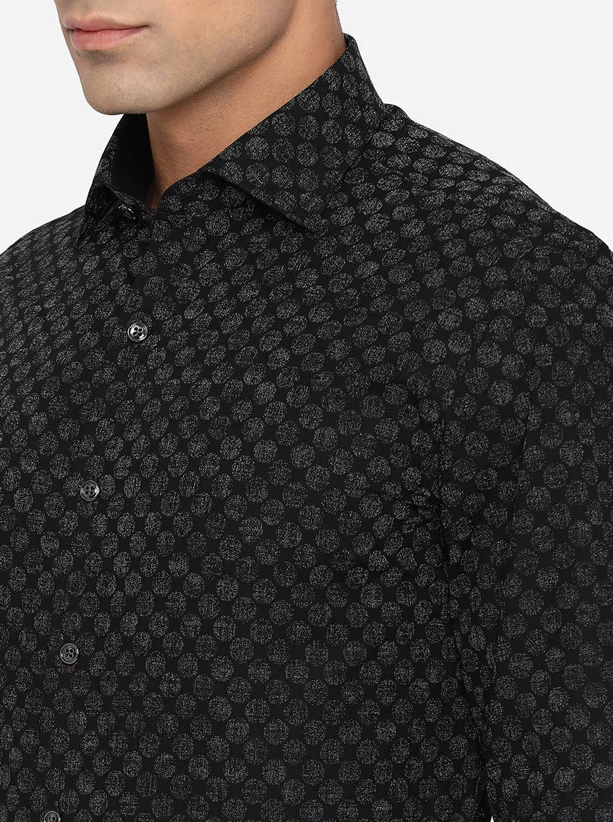 Black & Grey Printed Slim Fit Party Wear Shirt | JB Studio