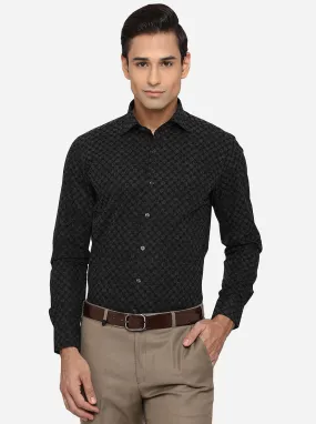 Black & Grey Printed Slim Fit Party Wear Shirt | JB Studio