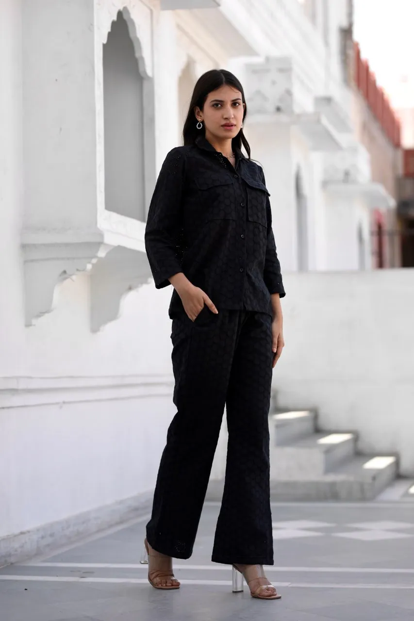 Black chikankari shiffly co-ord set