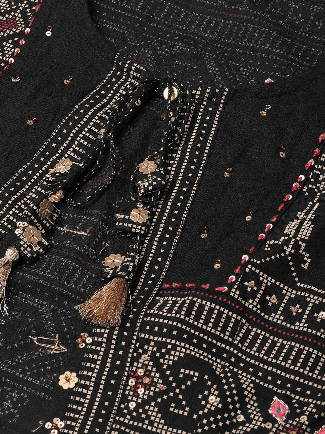 Black Embellished Kurta Set With Jacket