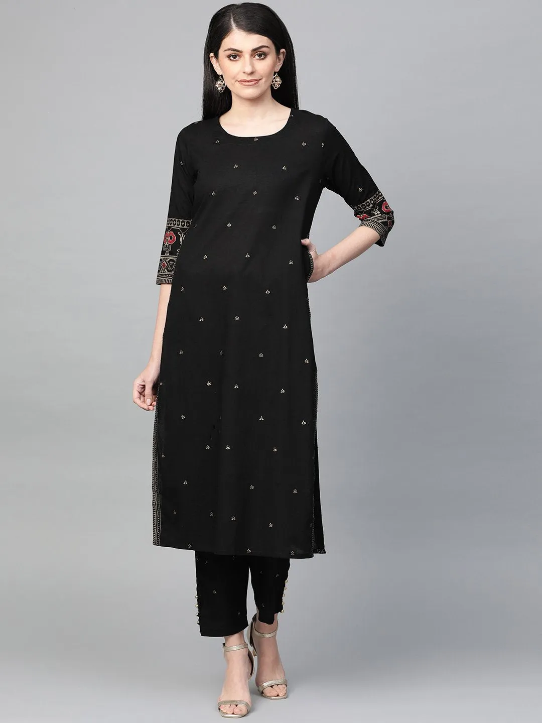 Black Embellished Kurta Set With Jacket