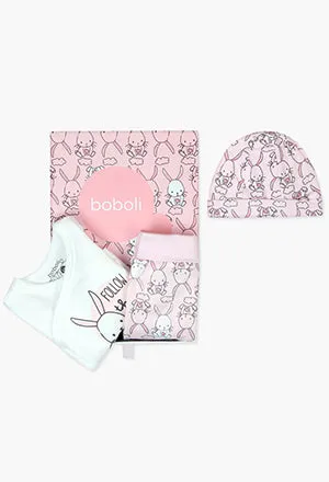 Boboli Bunny Bunny Tee, Pant and Beanie Set- Pink