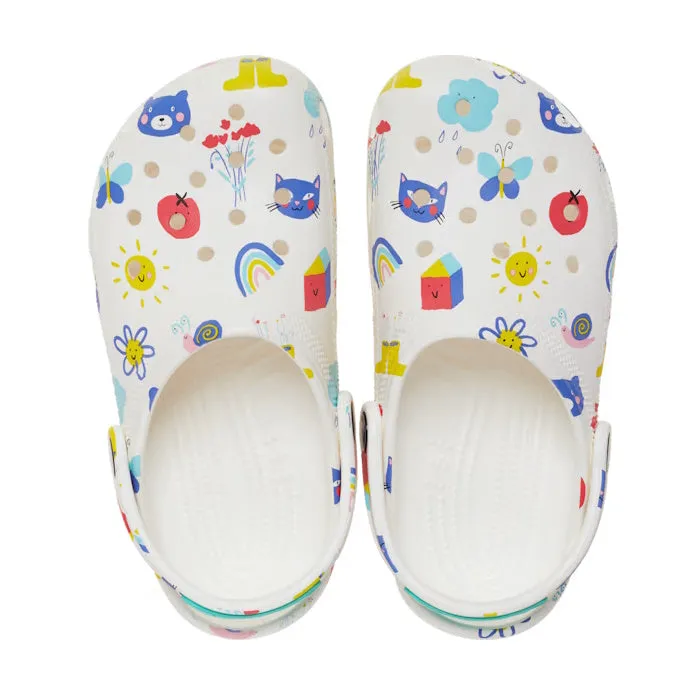 Crocs Kids - Youths Classic Clog K Doddle Print White Multi Sandal