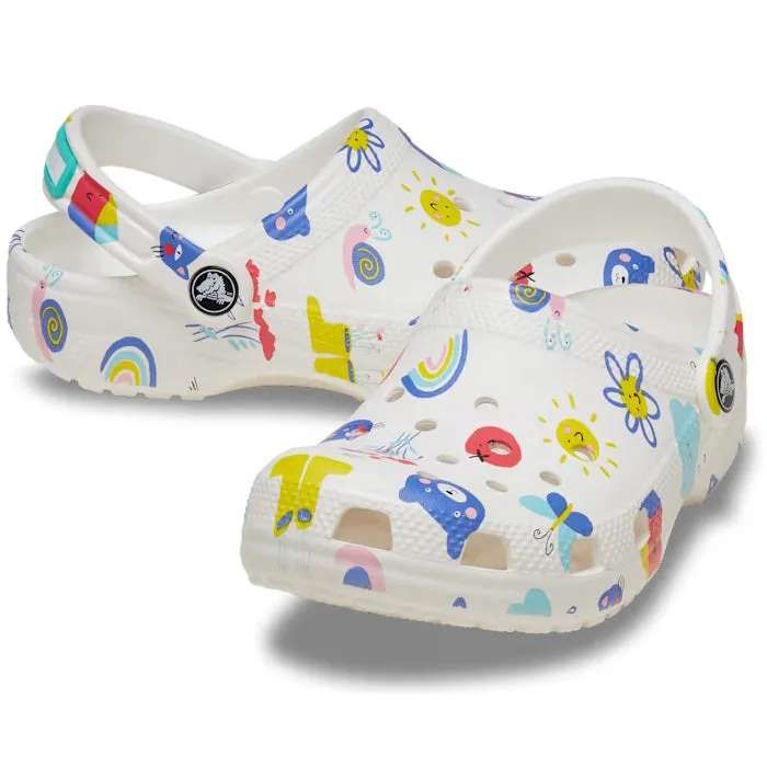 Crocs Kids - Youths Classic Clog K Doddle Print White Multi Sandal