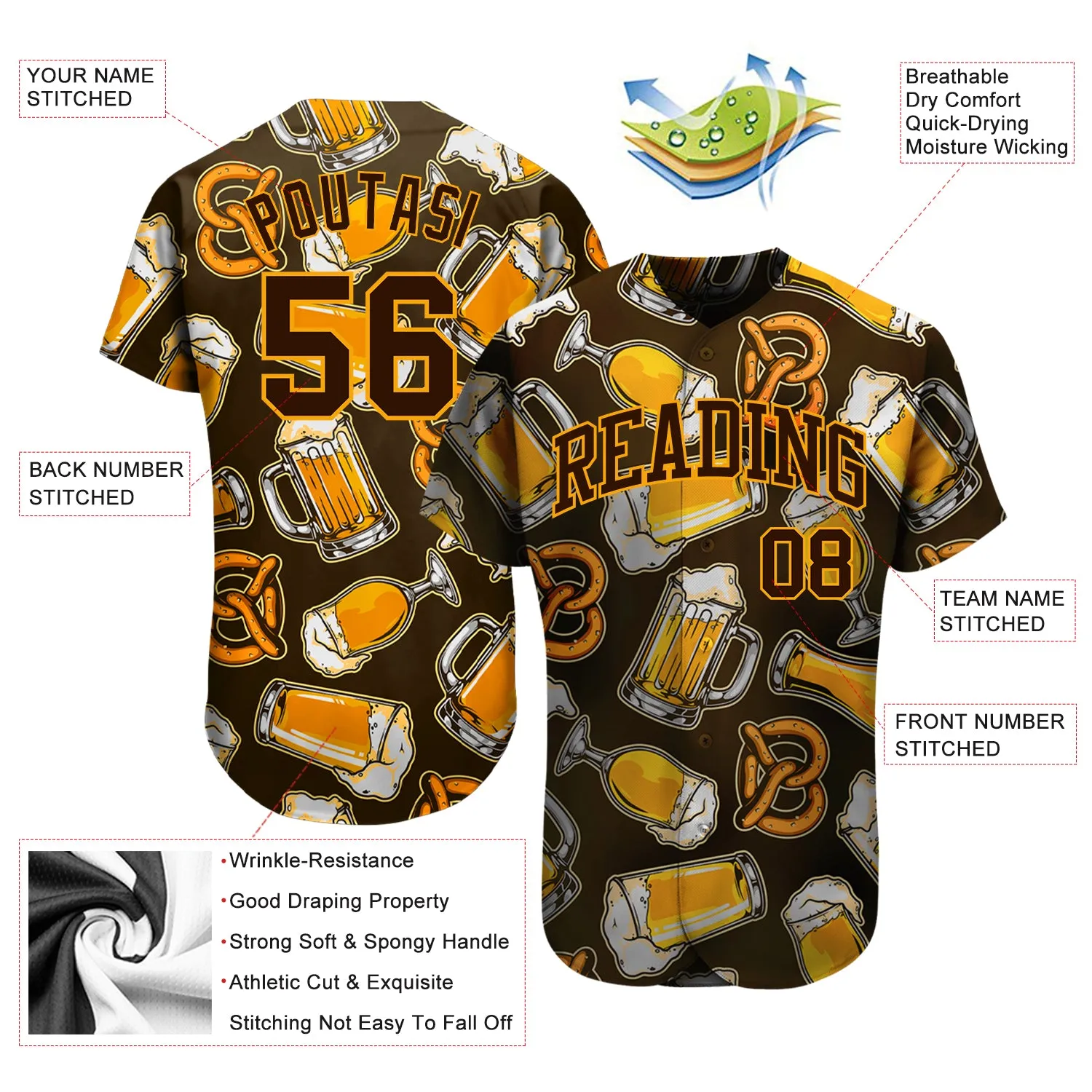 Custom 3D Pattern Design Beer Authentic Baseball Jersey