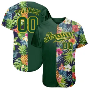 Custom 3D Pattern Design Tropical Pattern With Pineapples Palm Leaves And Flowers Authentic Baseball Jersey