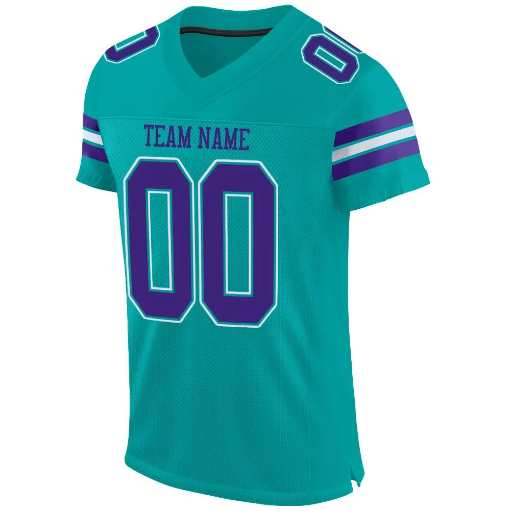 Custom Aqua Purple-White Mesh Authentic Football Jersey