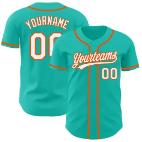 Custom Aqua White-Orange Authentic Baseball Jersey