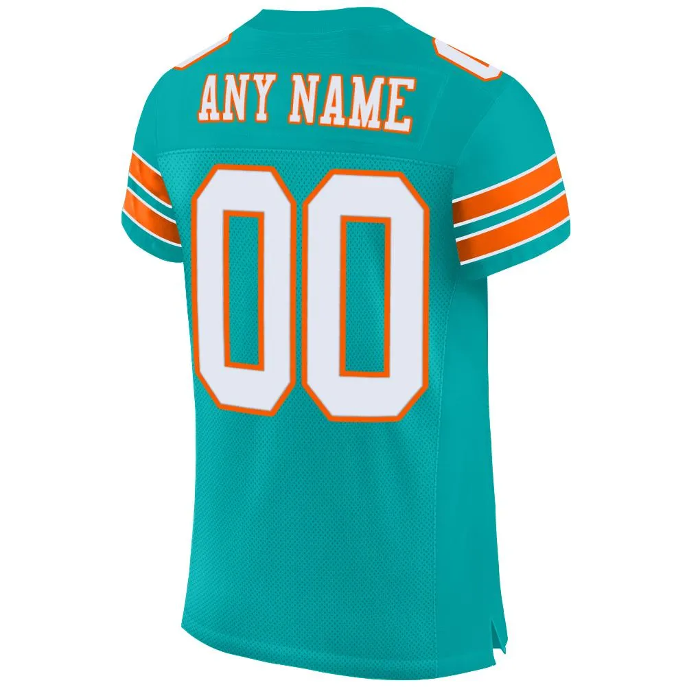 Custom Aqua White-Orange Mesh Authentic Football Jersey