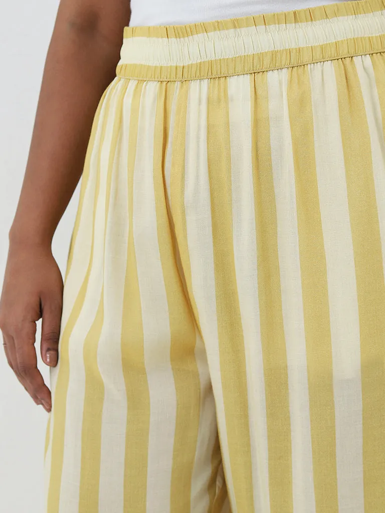 Diza Yellow Striped High-Rise Straight Cotton Pants