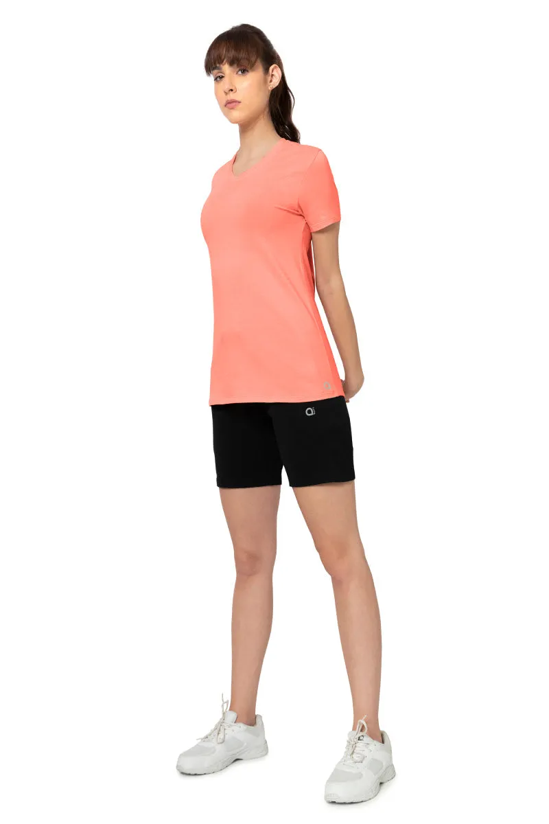 Energize Short Sleeve V-Neck Active T-Shirt - Coral Almond