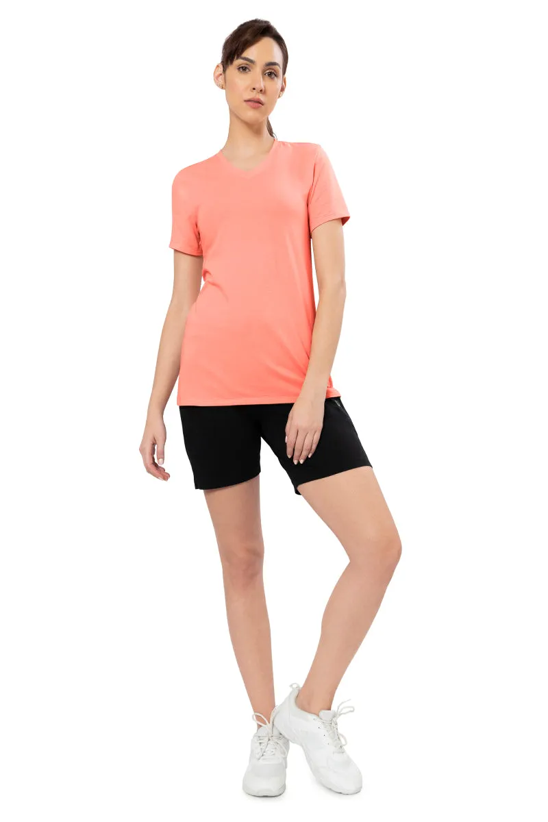 Energize Short Sleeve V-Neck Active T-Shirt - Coral Almond