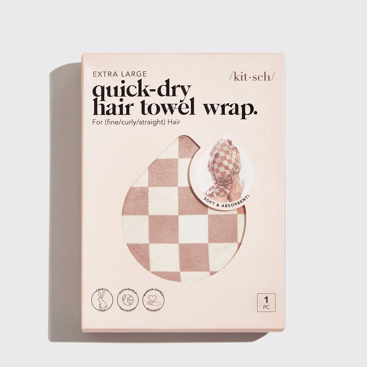 Extra Large Quick-Dry Hair Towel Wrap - Terracotta Checker