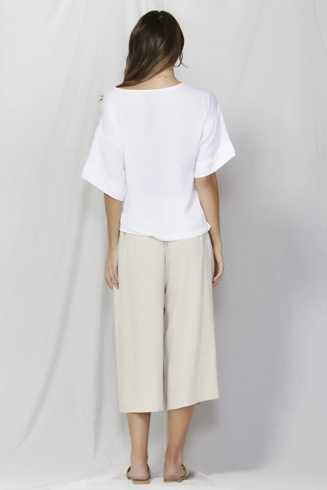 Fate   Becker So Me Shirred Waist Culottes in Oat