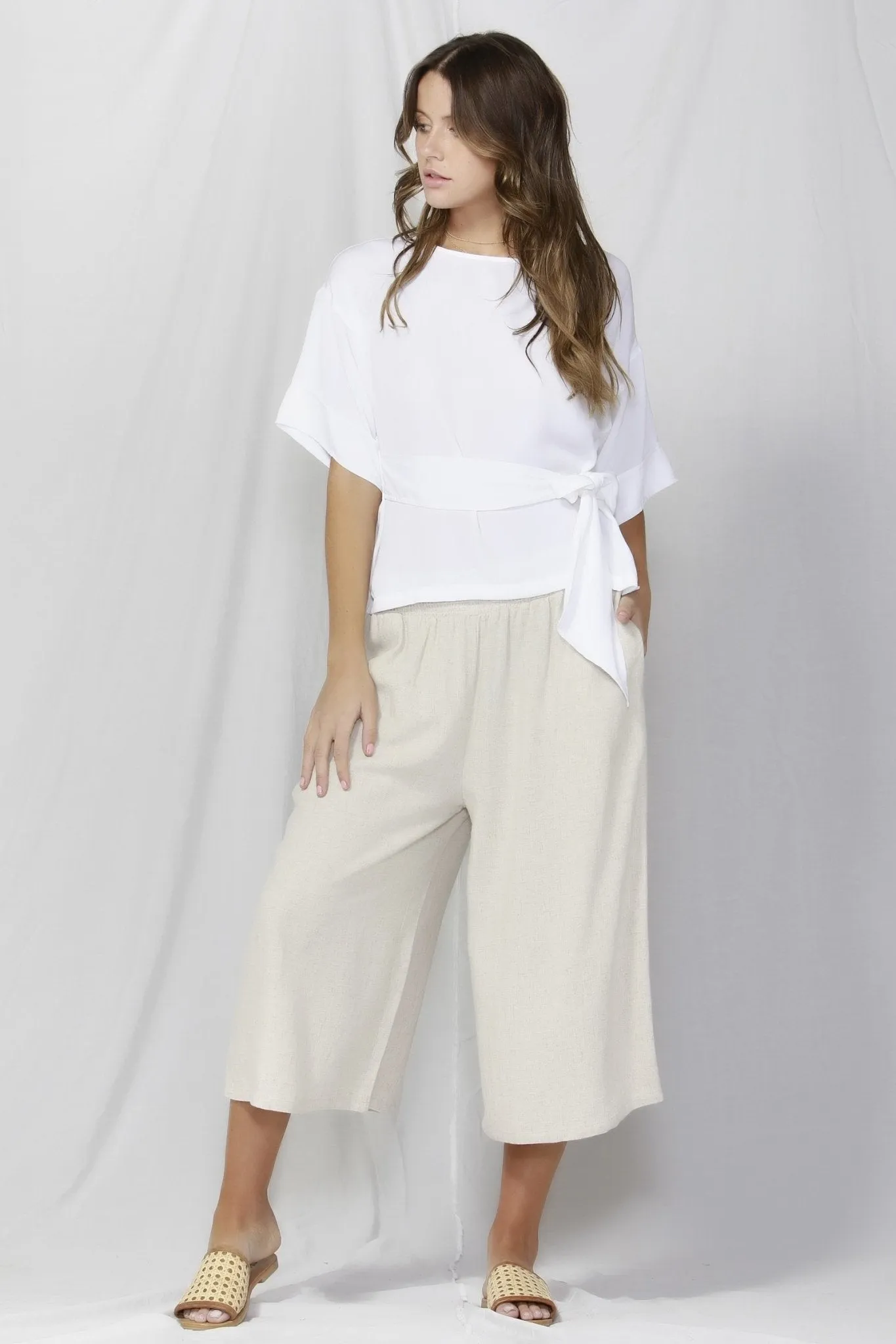 Fate   Becker So Me Shirred Waist Culottes in Oat