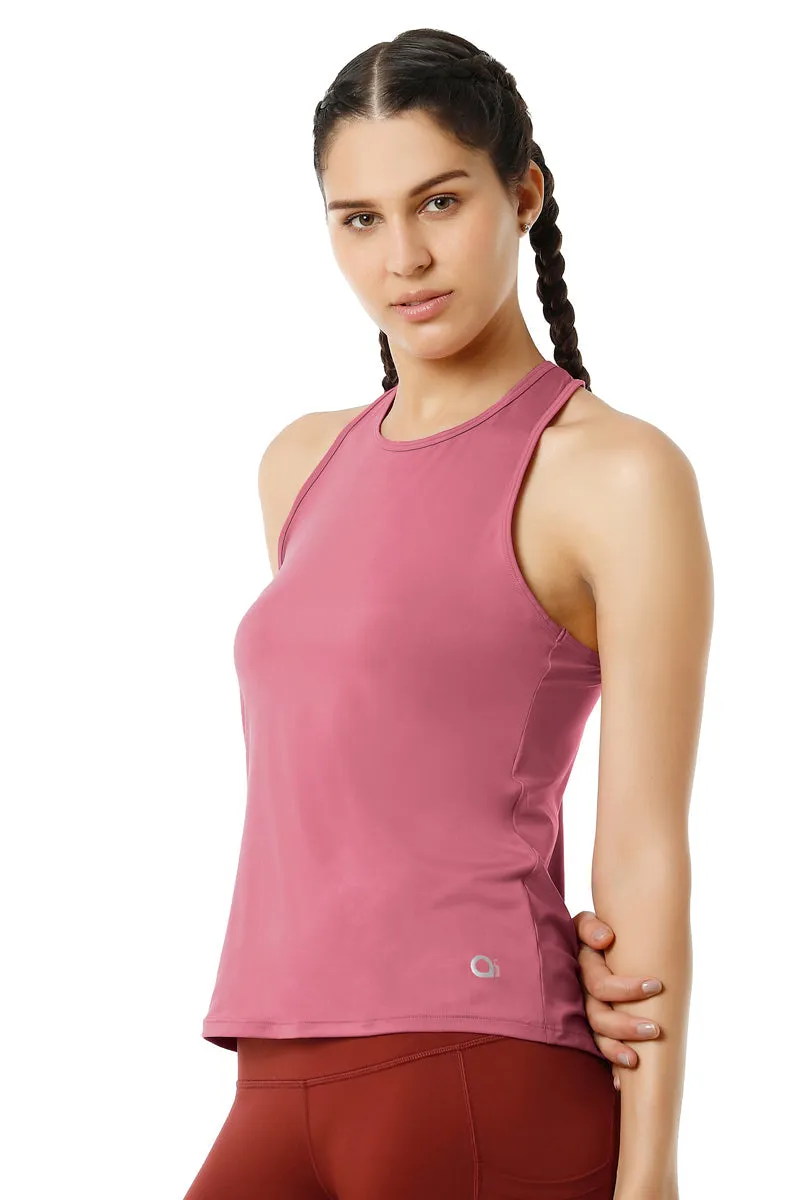 Flaunt Racerback Round Neck Tank Top - Heather Rose