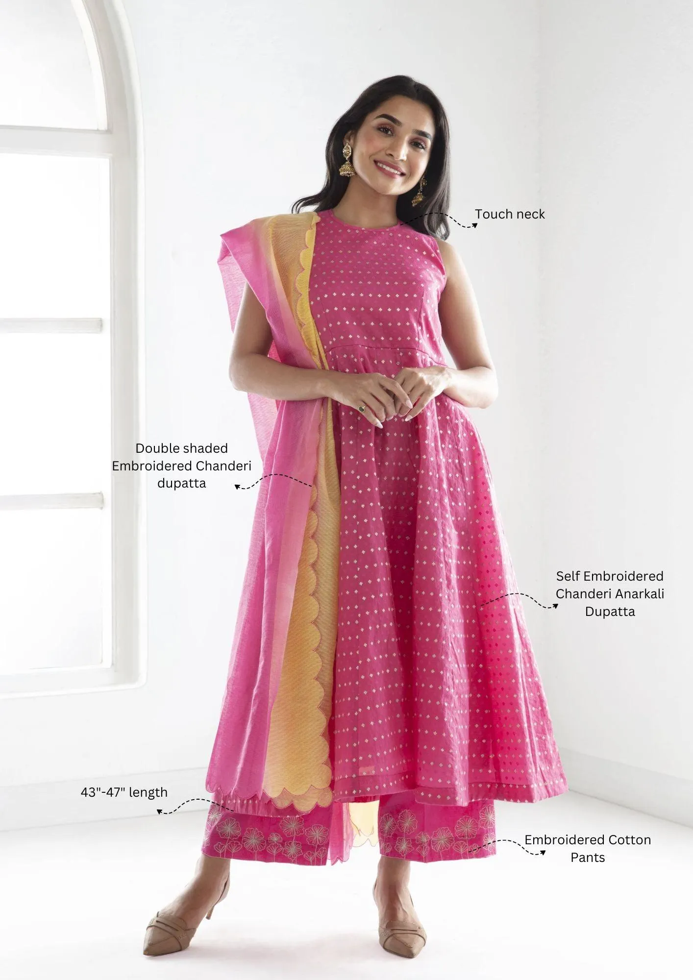 FUCHSIA KALI SUIT WITHOUT DUPATTA