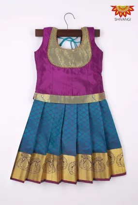 Girls Art Silk Pattu Pavadai Ramar Blue