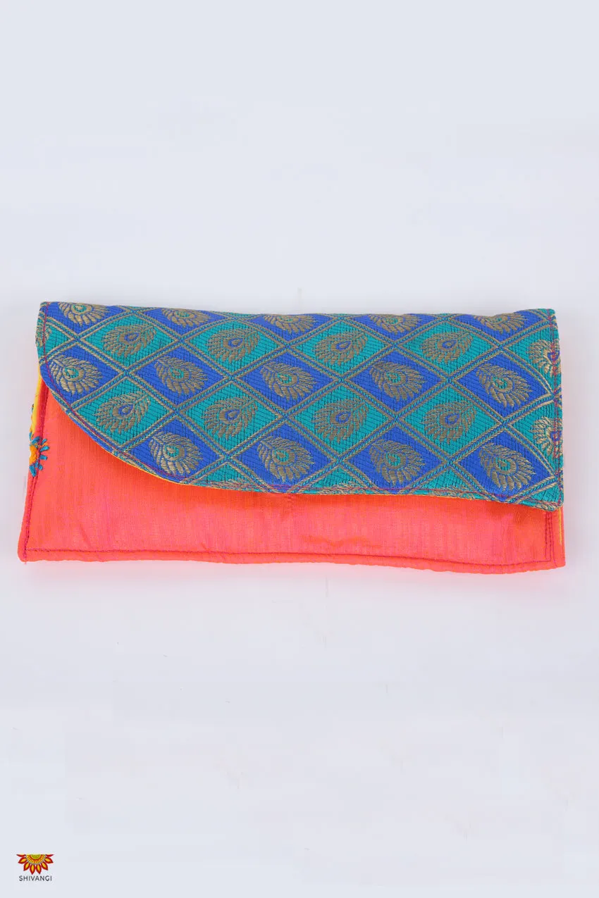 Girls Blue with Peach Women’s Multipurpose Fabric Clutch