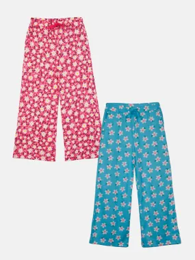 Girls Pack of 2 Cotton Printed Flared Pajama