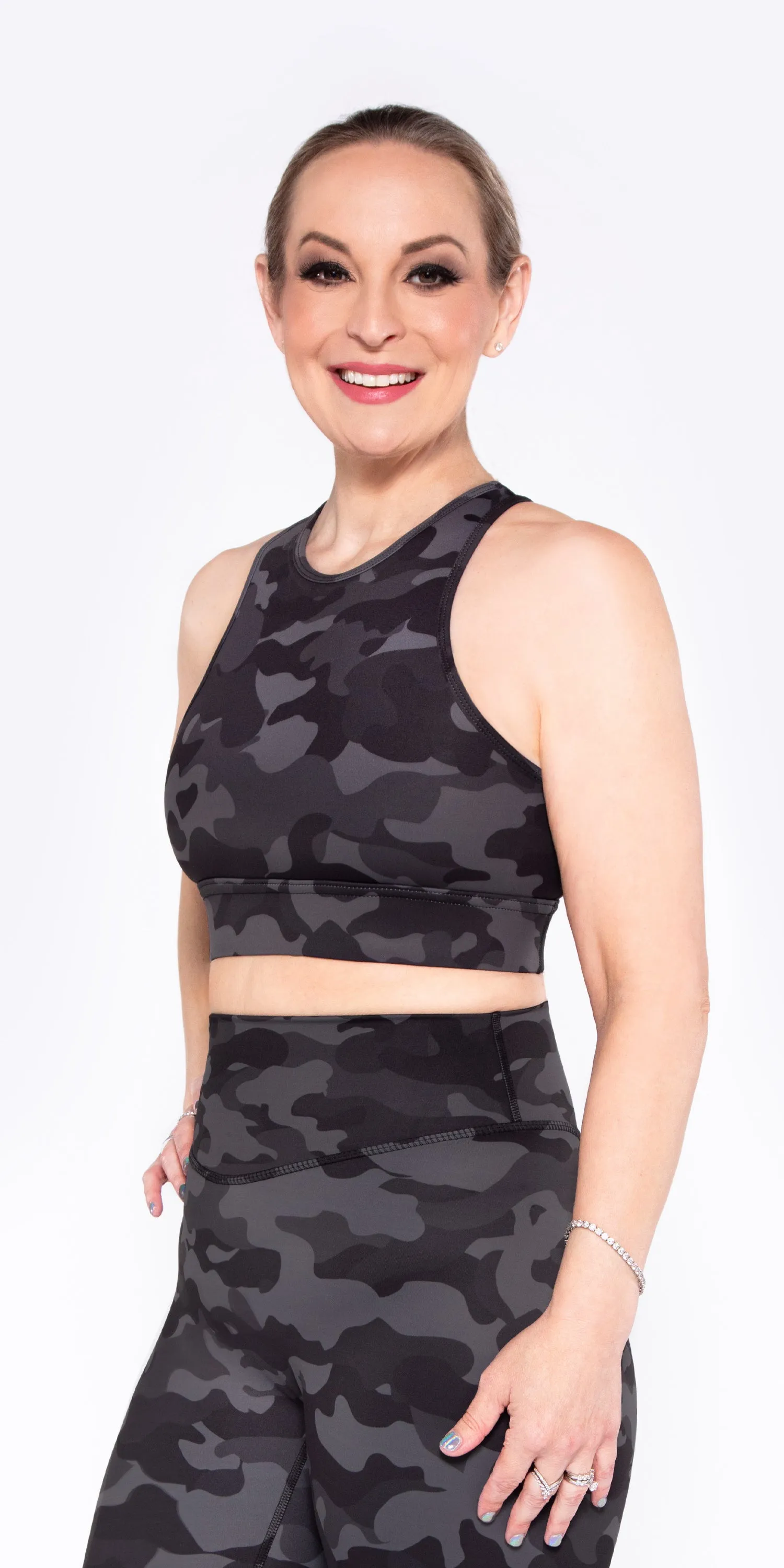 Jet Black Camo - High-Neck Racerback Sports Bra