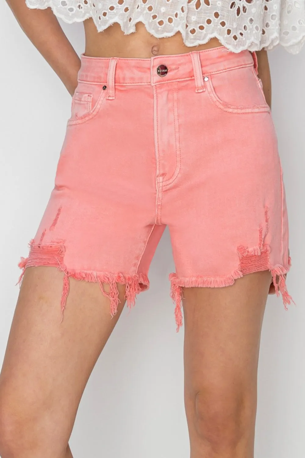 Just BE. RISEN Flamingo  Distressed Denim Shorts