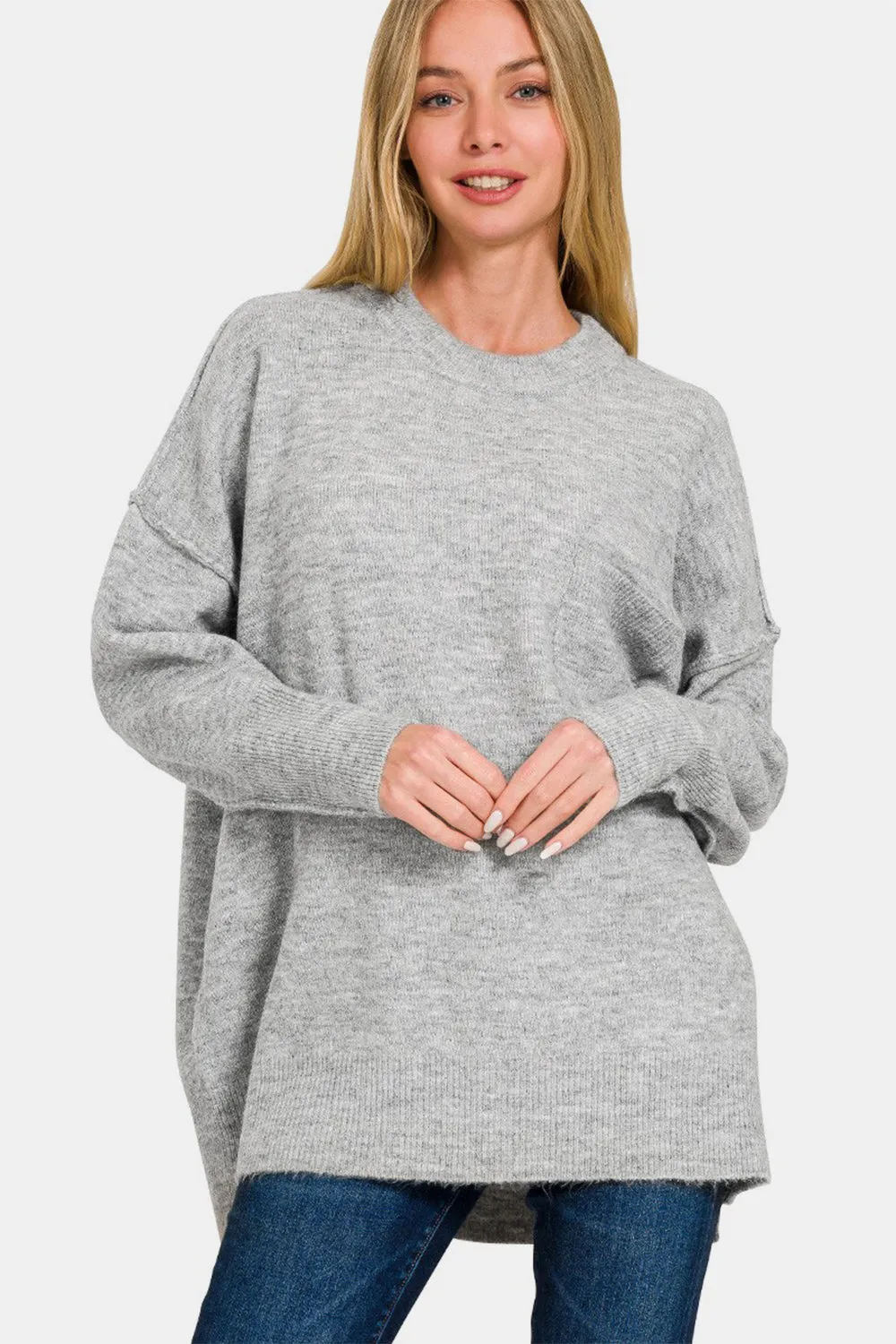 Just BE. Zena High-Low Hem  Shoulder Sweater