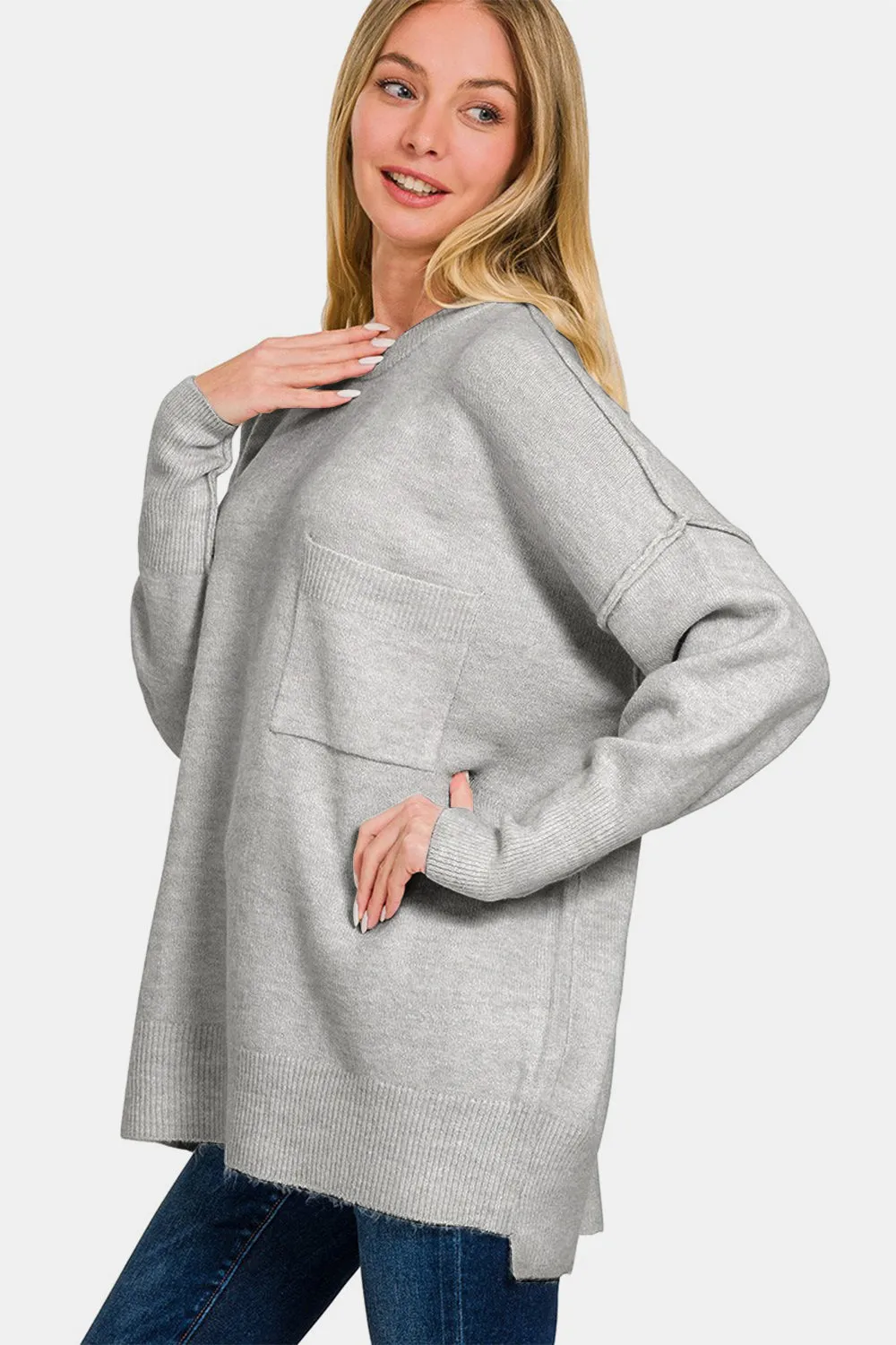 Just BE. Zena High-Low Hem  Shoulder Sweater