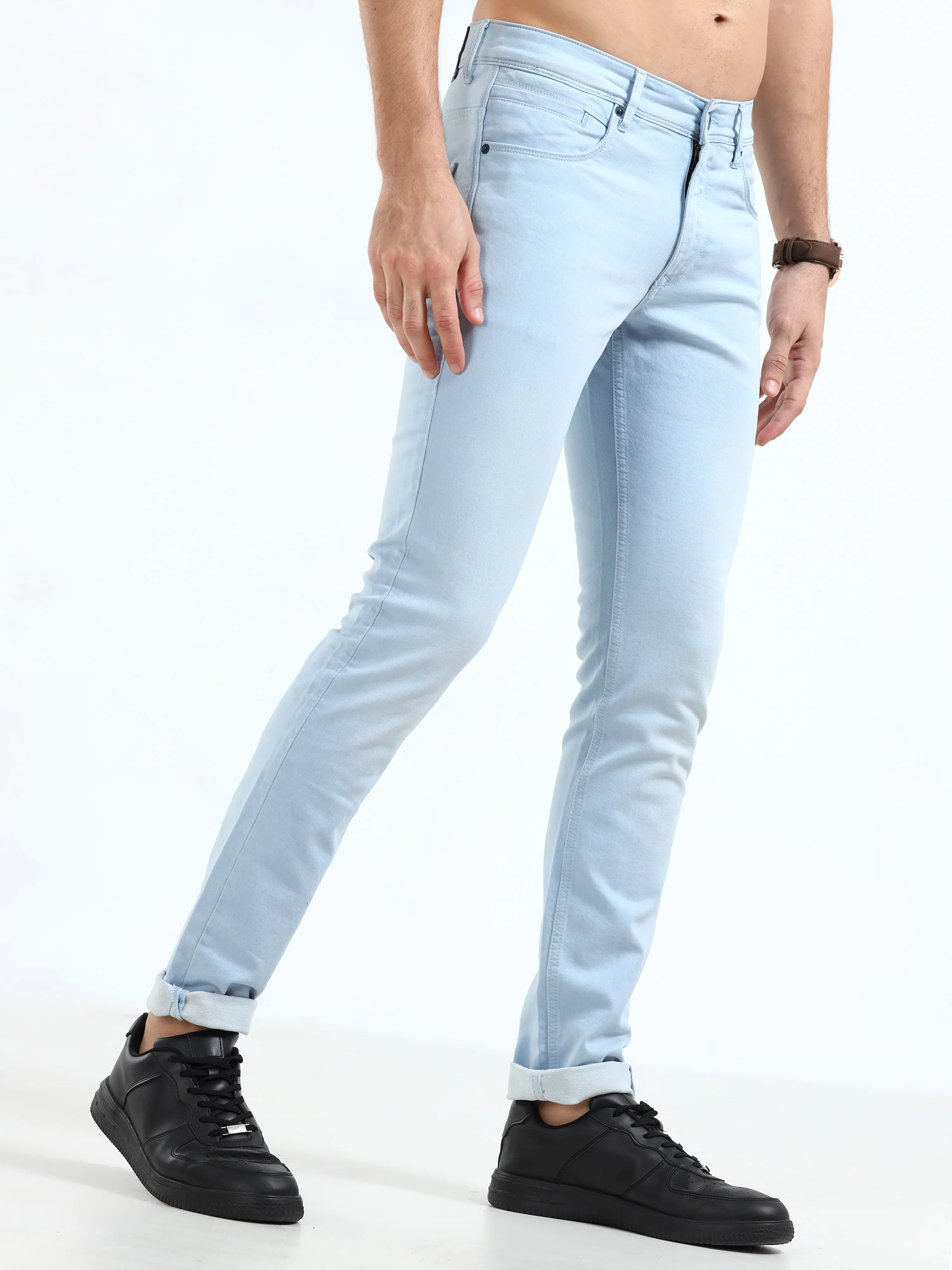 MEN'S  ICE BLUE SOLID SLIM FIT JEANS