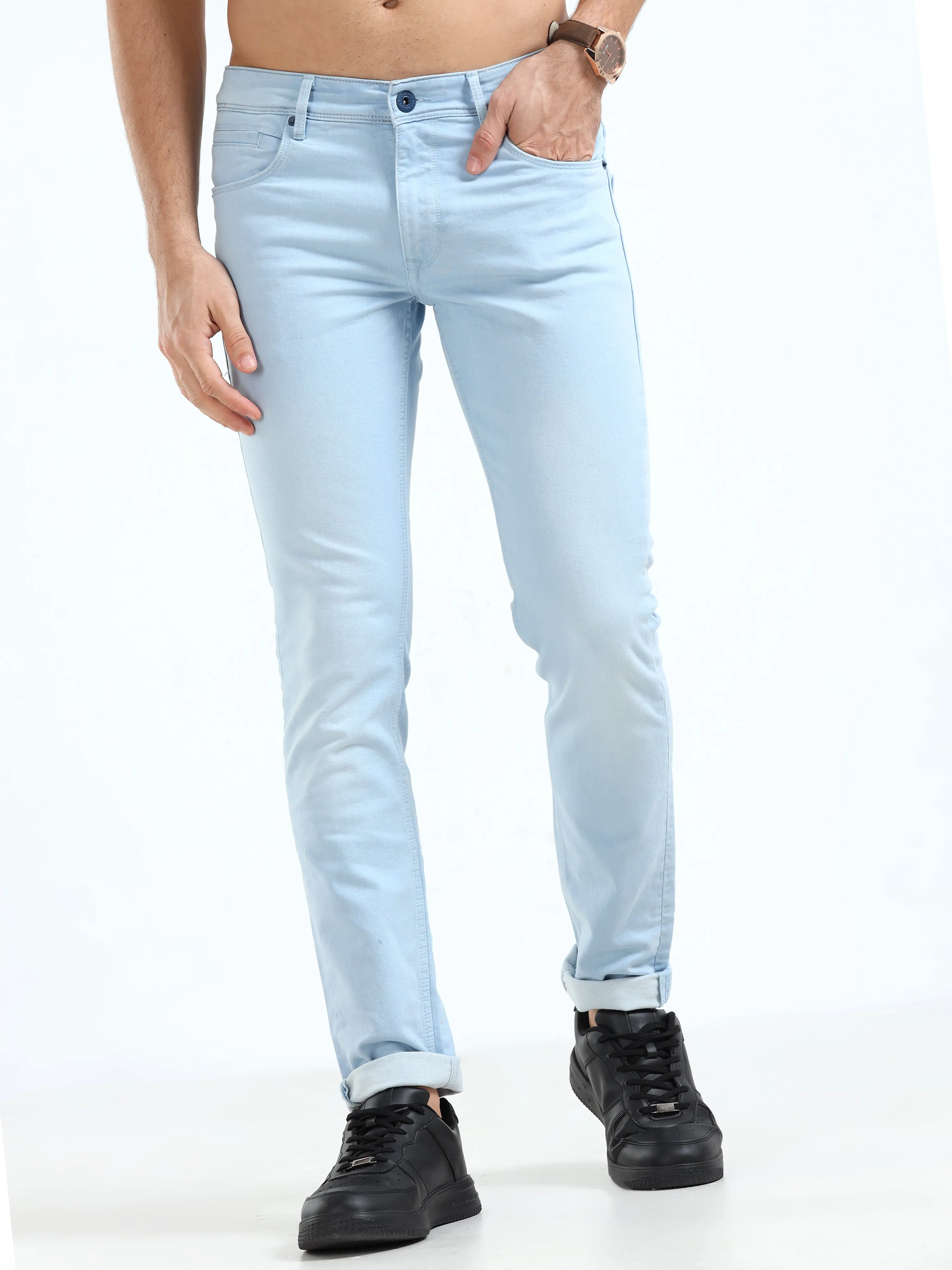 MEN'S  ICE BLUE SOLID SLIM FIT JEANS