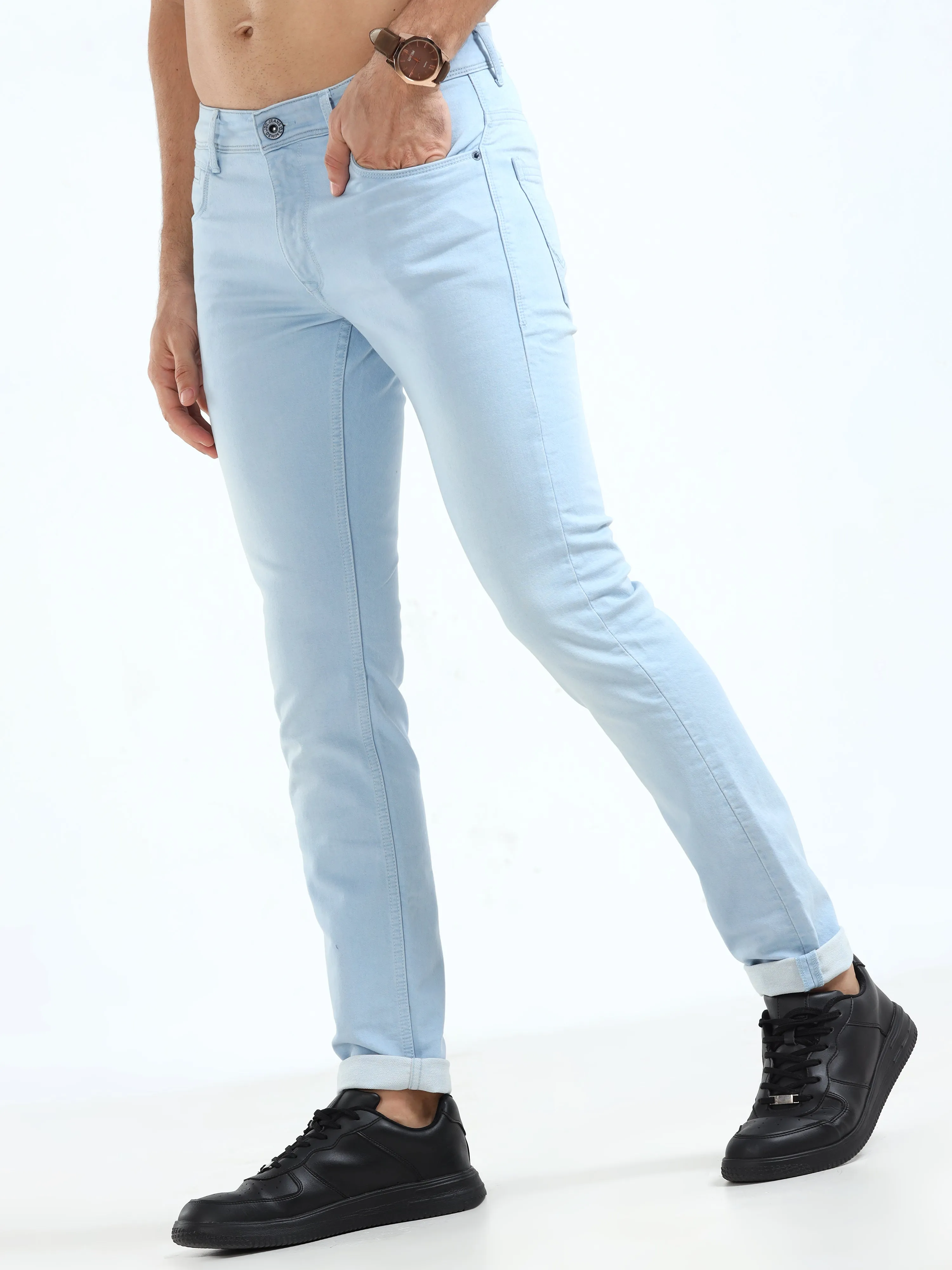 MEN'S  ICE BLUE SOLID SLIM FIT JEANS