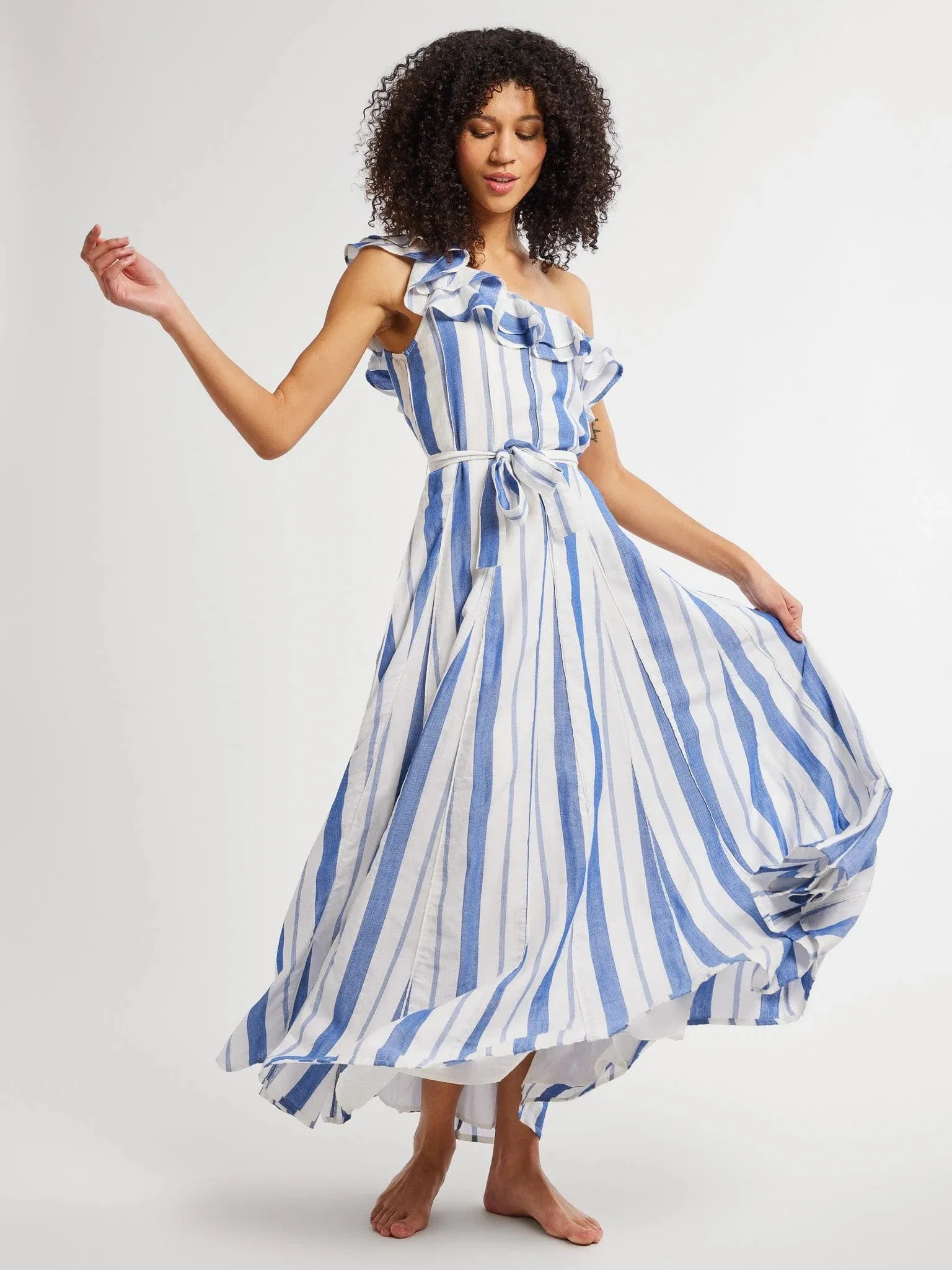 Mille | Yvonne One Shoulder Dress - Nantucket Stripe