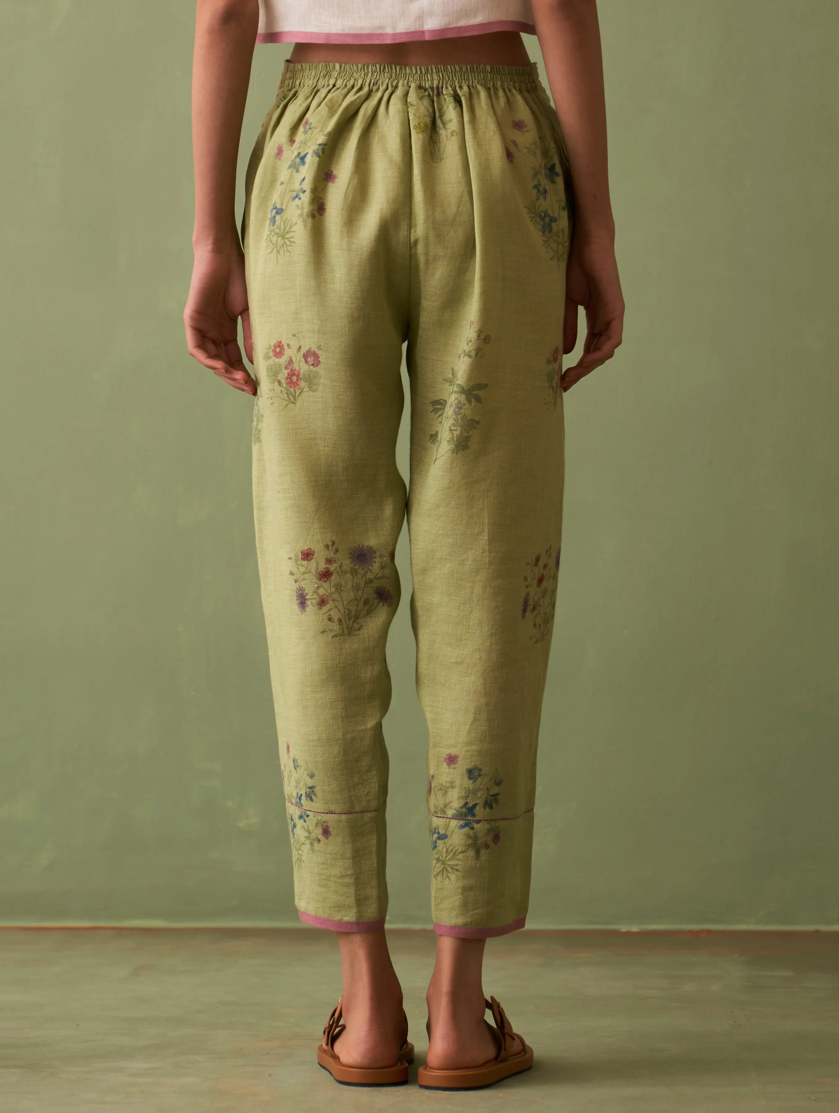 Nori Botanical Linen Pant - Fern