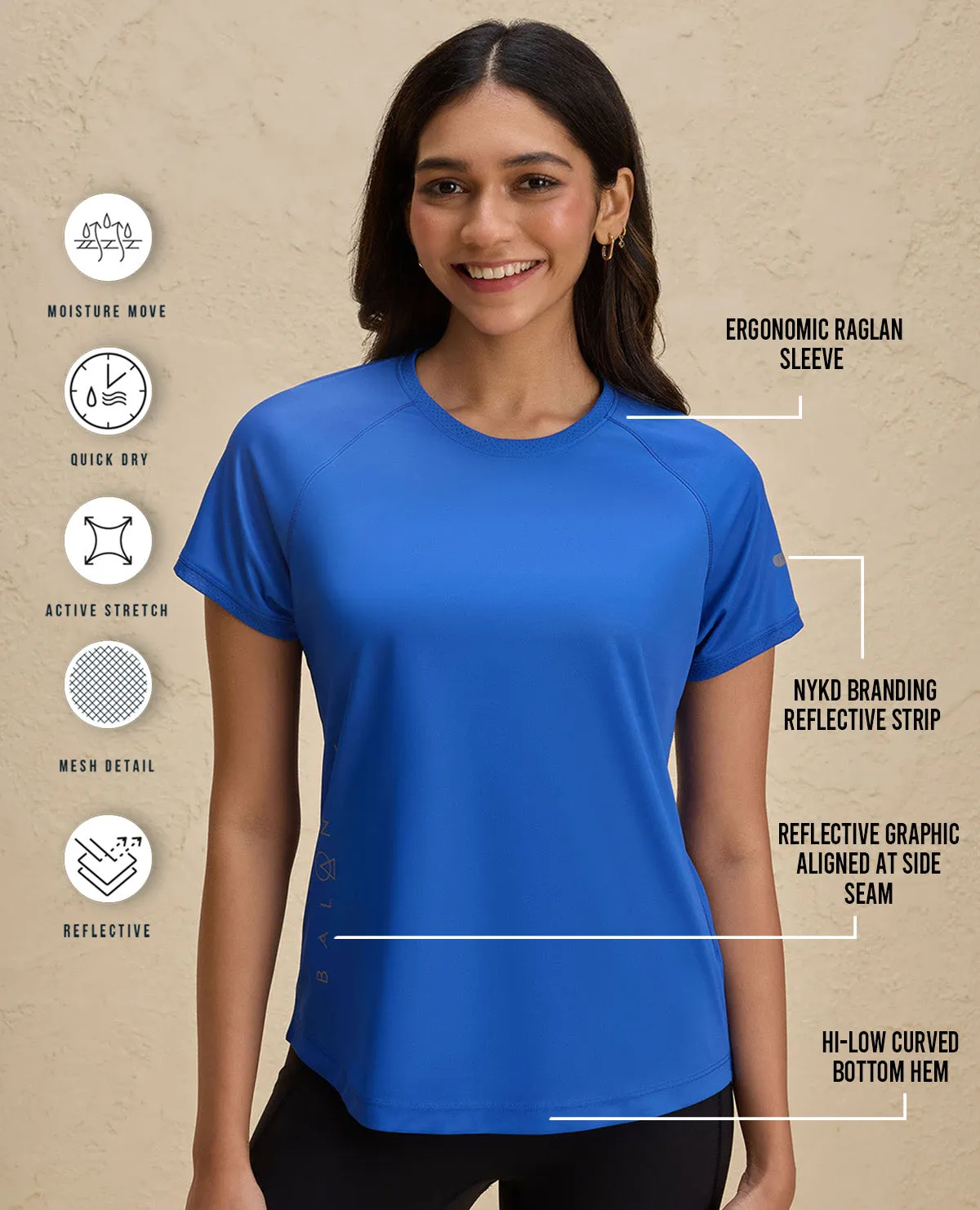 Nykd By Nykaa Quick Dry Half Sleeves Regular Fit Running Tee-NYK033-Bright Blue