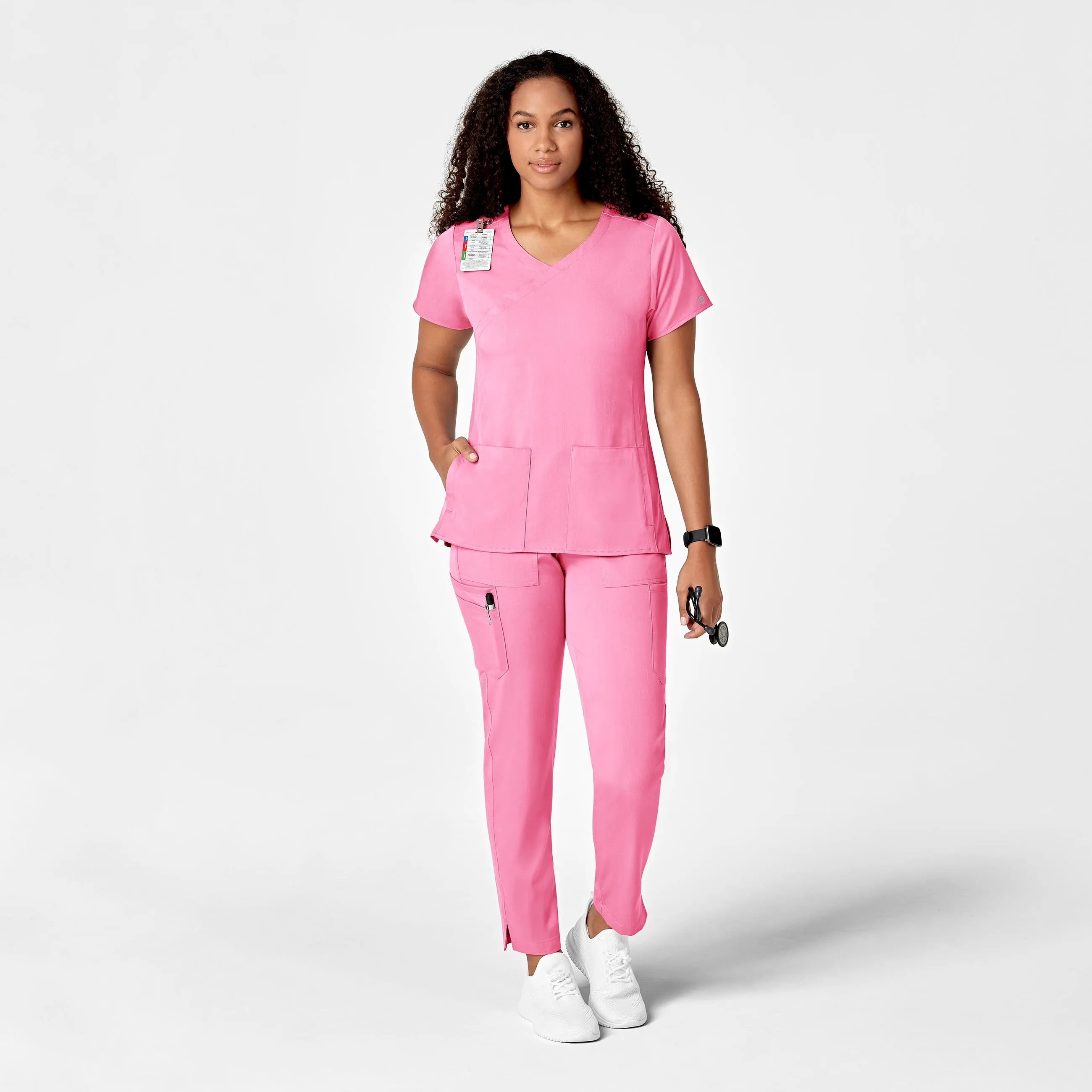 PRO Women's Slim Leg Cargo Scrub Pant - Pink Blossom