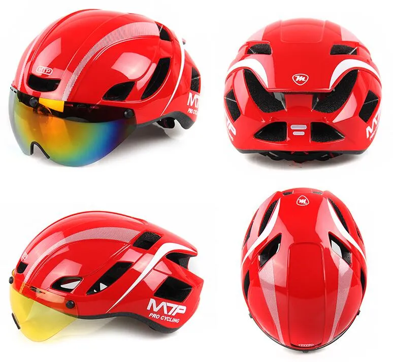 Road Bike Red Helmet with Detachable Magnetic Visor