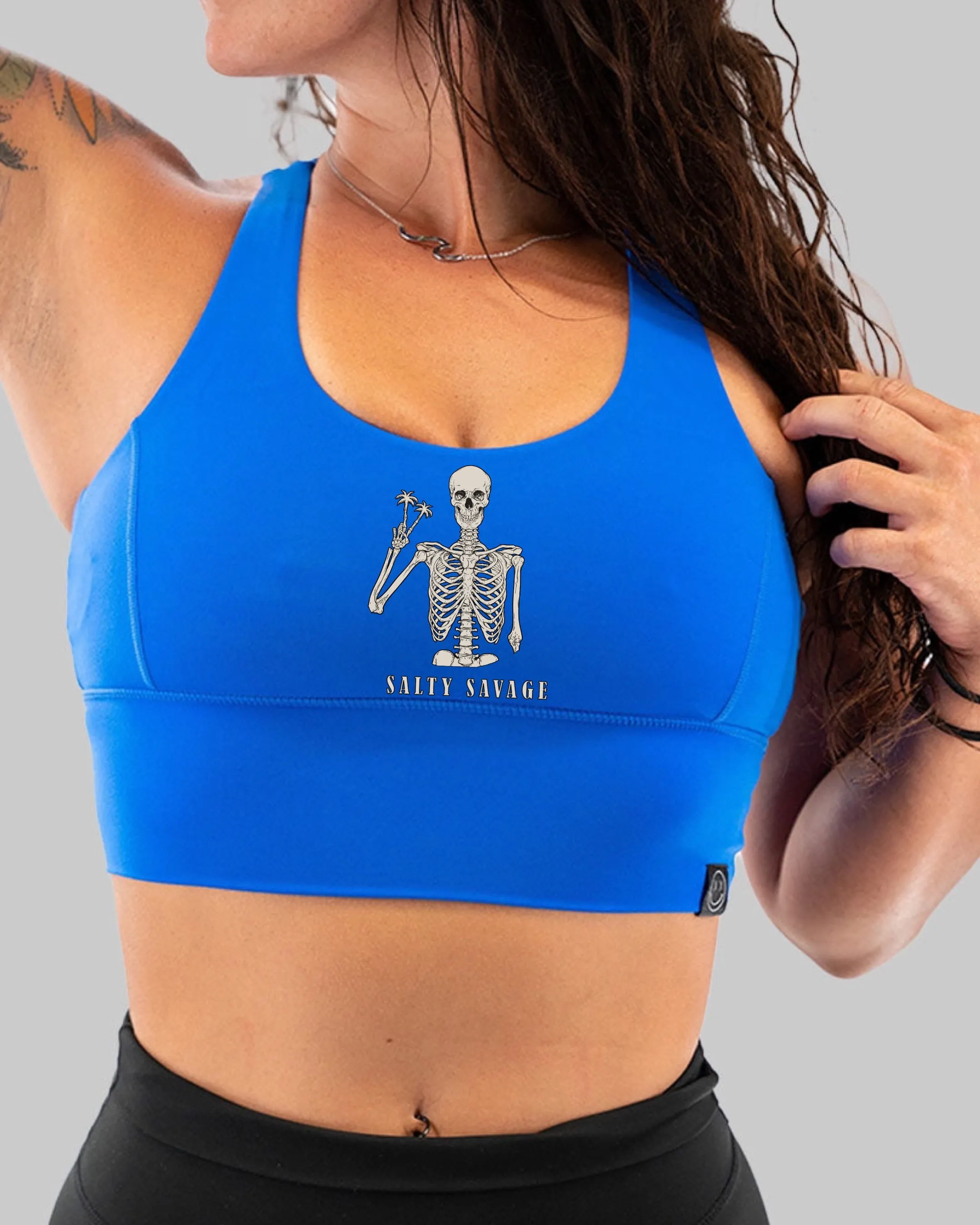 Salty Savage Ladies "Peace Skeleton" X Back Sports Bra | Cocoa Beach Performance